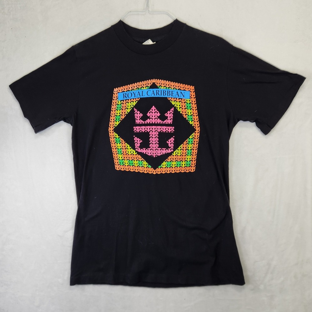 Vintage Royal Caribbean T-Shirt Mens XXL Black Neon Single Stitch Cruise‎ Logo
